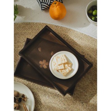 日本進口山家漆器石田木制櫻花長方形托盤櫻花茶盤天然木托盤