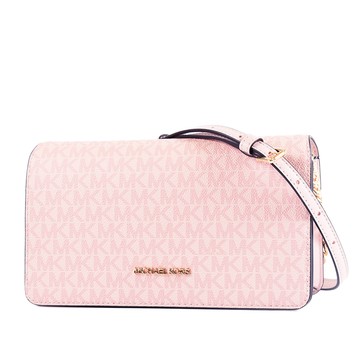 MICHAEL KORS Jet Set 緹花LOGO防刮翻蓋磁釦斜背包-霧粉/中