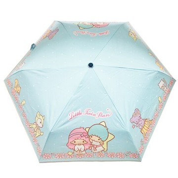 小禮堂 雙子星 抗UV折疊雨陽傘 三折雨傘 折疊雨傘 防曬傘 雨具 (藍 花朵)