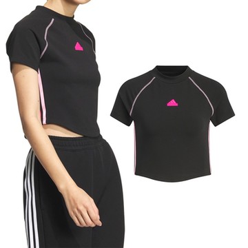 Adidas Crop SS Tee 女款 黑色 運動 休閒 修身 貼合 短版 上衣 短袖 JJ1114