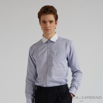 【ROBERTA諾貝達】 男裝 合身版 優雅的英倫紳士風長袖襯衫 藍