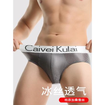 冰絲網孔男士內褲三角褲超薄性感透氣絲滑速干男短褲無側縫νckν