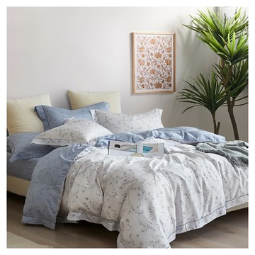 TENCEL 40支100%純天絲特大床包兩用被四件組  被套 + 床包 + 枕套組  床包182 × 212cm + 被套182 × 212cm + 枕套47 × 75cm  輕絮 白色 + 藍色