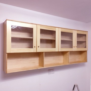 實木掛墻書櫃廚房吊櫃墻壁櫃簡約玻璃門客廳掛墻式J-488公司貨