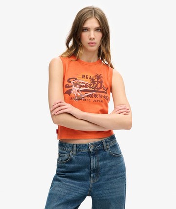 Superdry Women's Women's LA Vintage Logo Graphic Slim Vest Top Orange / Soda Pop Orange Marl - Size: 16 Size: 12