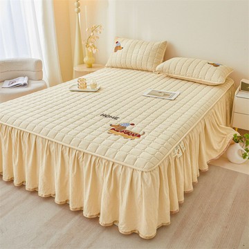 A類水洗棉夾棉床裙床罩三件套法式床單帶裙邊遮醜單床罩床裙款鑫弘-家具衛浴 可打統編