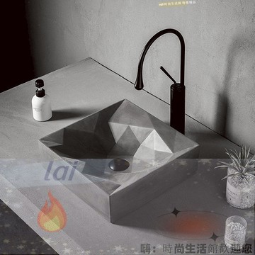 免運 可開發票 藝術臺上盆水泥灰小戶型陽臺洗手盆單盆衛生間浴室臺上洗臉盆方形