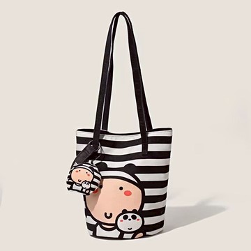 包包 韓版黑白條紋印花水桶包手提袋【W1221】NOV05｜1色  19LADY〔現貨〕