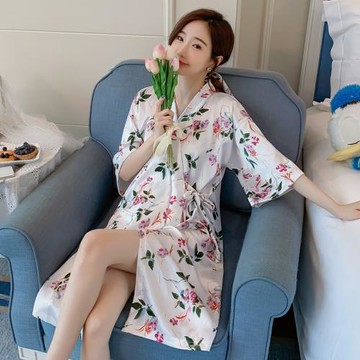 睡袍女夏季冰絲薄款可愛性感睡衣女士2021年新款真絲夏天寬松睡裙