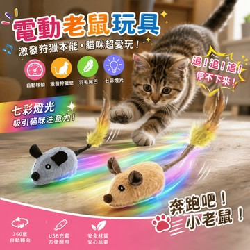 【毛毛箱】電動老鼠🐭 發聲會跑 會發光 貓咪自嗨神器 長毛款 附USB充電線 貓咪玩具 寵物互動玩具 隔日到貨