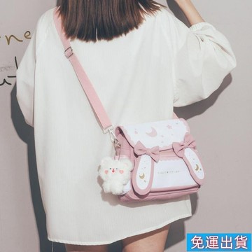 免運出貨🎉韓國ins可愛帆布包包女斜挎日系制服包少女百搭學生蝴蝶結斜背包