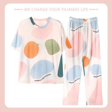 北極絨莫代爾棉睡衣女夏季短袖長褲簡約可外穿休閑薄款家居服套裝