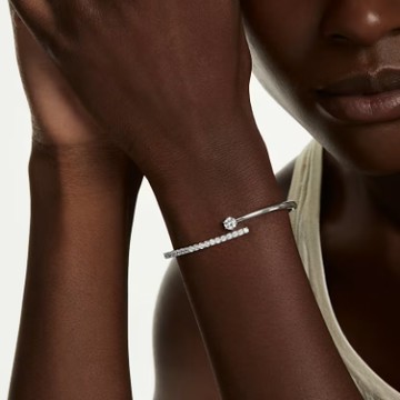 【Swarovski 施華洛世奇】Matrix 手鐲 S (圓形切割 白色 鍍白金色)(5753570)