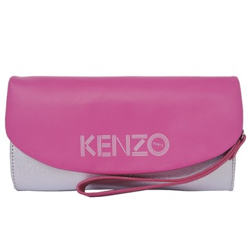 KENZO 雙色皮革翻蓋長夾-銀粉(附手掛帶)