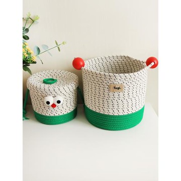 卡通棉線編織收納筐家用臟衣籃零食玩具雜物置物籃桌面玄關洗衣桶