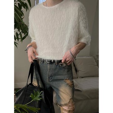 MRCYC設計感復古短袖T恤男士夏季寬松圓領半袖上衣韓系慵懶風穿搭