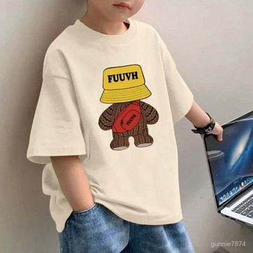 兒童夏季潮流百搭新款韓版短袖T恤男童卡通洋氣印花上衣半袖 運動短袖 兒童T恤 圓領上衣 卡通T恤上衣 中大童夏裝T恤