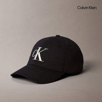 【Calvin Klein】 CK 特大 Monogram 標誌刺繡棒球帽_黑色