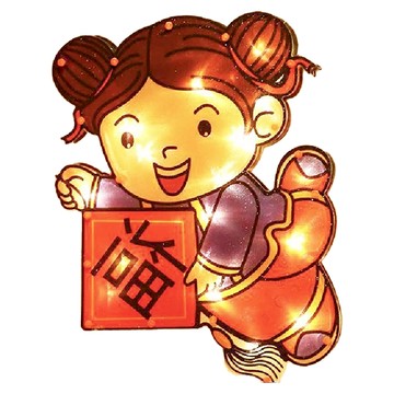春節吸盤燈 新年裝飾燈  寬30 x 高37cm  女娃 紅色