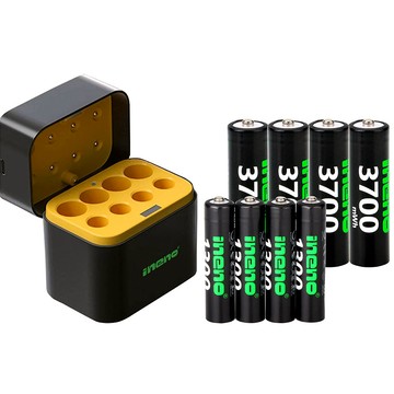 iNeno 【ineno】3號/AA 4號/AAA 1.5V鋰電池 3700mWh 1300mWh 各4入+(3號/4號各4槽)AI隨身收納盒充電器