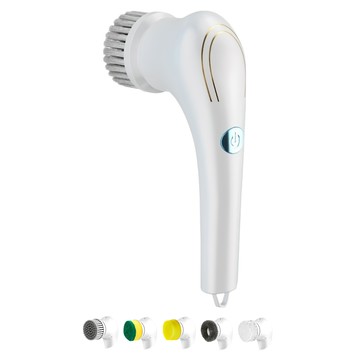 多功能電動手持洗碗刷/清潔刷/廚房衛生間污漬清潔器 附5個刷頭  1個  白色