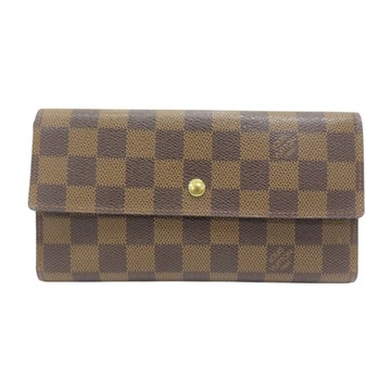 LOUIS VUITTON LV 路易威登 棕色 棋盤格帆布 Portefeuille International 扣式長夾 N61217 【二手名牌BRAND OFF】