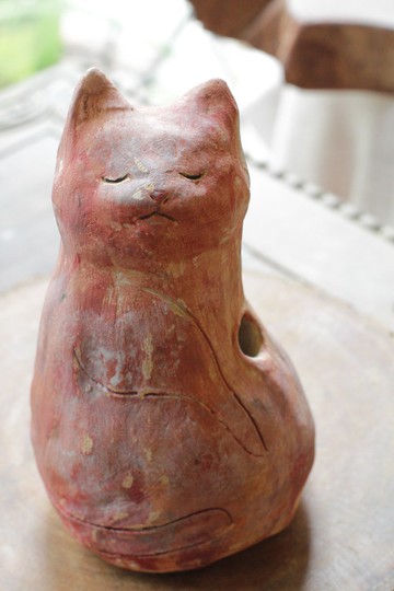 純手捏玩脈輪貓(海底輪)陶瓷擺飾/乾燥花器