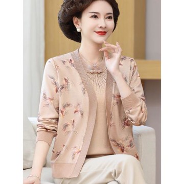 媽媽春秋洋氣質兩件套闊太太針織開衫T恤上衣中老年女秋裝兩件裝
