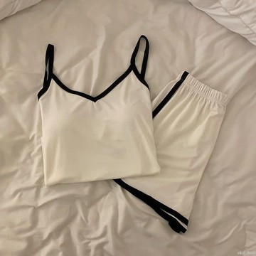 ✨U家女裝✨ins韓係涼感睡衣女夏季吊帶背心帶胸墊簡約薄款套裝家居服