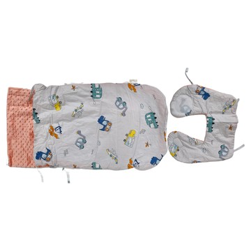 我家寶貝 嬰幼兒純棉防驚跳豆豆絨睡袋 加厚新生兒抱被含保暖護肩 80*46cm  恐龍汽車 灰色