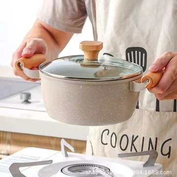 麥飯石湯鍋不粘鍋家用雙耳煮湯鍋煲湯鍋火鍋通用爐灶燉煮鍋批發