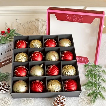 古典花紋聖誕球 16個  金色/紅色  8cm