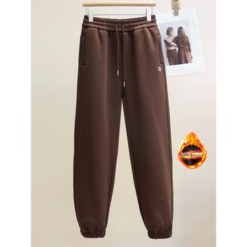 自由魚23Q100束腳加絨衛褲女秋冬新款字母刺繡寬松休閑哈倫運動褲