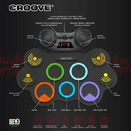 Croove Electronic Drum for kids Drum Pads ＆ Pedals Rechargeable Drums for kids Headphone Jack Makes It A Great Drum Set For Kids Great be