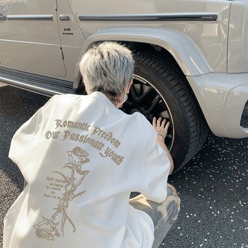 【隔日到貨】重磅短t美式純棉短袖t恤男夏季新款美式復古玫瑰花潮流百搭寬鬆上衣加大尺碼oversize t恤半袖體恤