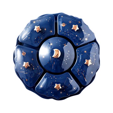 摩達客農曆春節開運◉高級星空可旋轉陶瓷精緻糖果盒水果盤聚寶盆單入