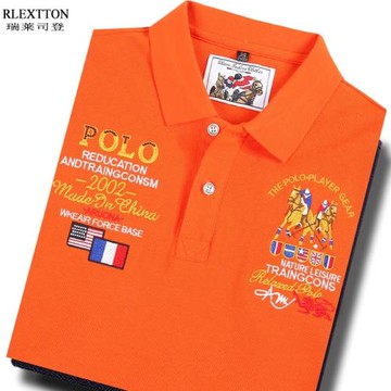 高端男裝短袖T恤男POLO衫翻領橙色橘色上衣歐貨潮流T刺繡大牌夏季