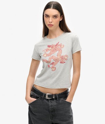 Superdry Women's Women's x Komodo Dragon Slim T-shirt Light Grey / Pumice Stone Beige Marl - Size: 8 Size: 4