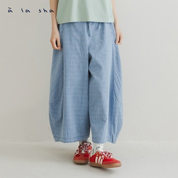a la sha 格紋造型剪接球狀褲