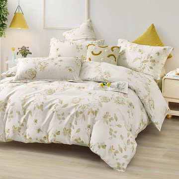 J-bedtime 床寢時光 舒柔棉寢具4件組 台灣製 SW6929M-H  床包 雙人 + 兩用被 King Size  葉影橘光  床包 + 兩用被 + 枕套 2個