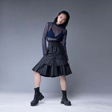 Aman No.21 黑色搖滾2way穿法高腰花苞裙