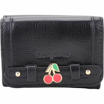 SEE BY CHLOE My SBC 櫻桃裝飾山羊皮三折迷你短夾(黑色)