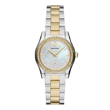 EMPORIO ARMANI 亞曼尼 Federica系列 AR11559 經典撞色珠光環鑽女錶 金色x銀色 32MM｜樂天全館特惠中★指定刷卡回饋10%