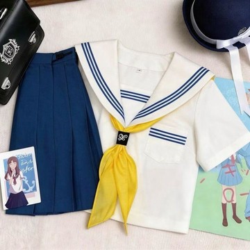 藍三本日系JK制服套裝學院風水手服短袖海軍領學院風校服兩件套女學生服