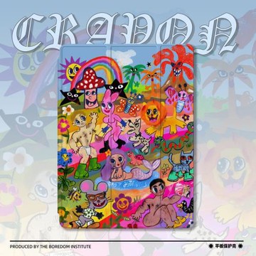 撞色暗黑蠟筆涂鴉插畫歐美復古彩虹小眾潮流適用于蘋果2022款iPadPro12.9/11三折保護殼air5/mini6防摔ipad10