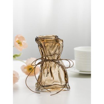 北歐藝術褶皺玻璃花瓶 高級感ins小花瓶桌面裝飾擺件客廳插花花器