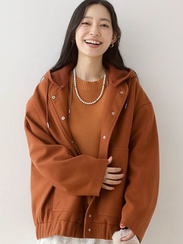 可拆式針織連帽繭型大衣外套(06000759900) - Green Parks