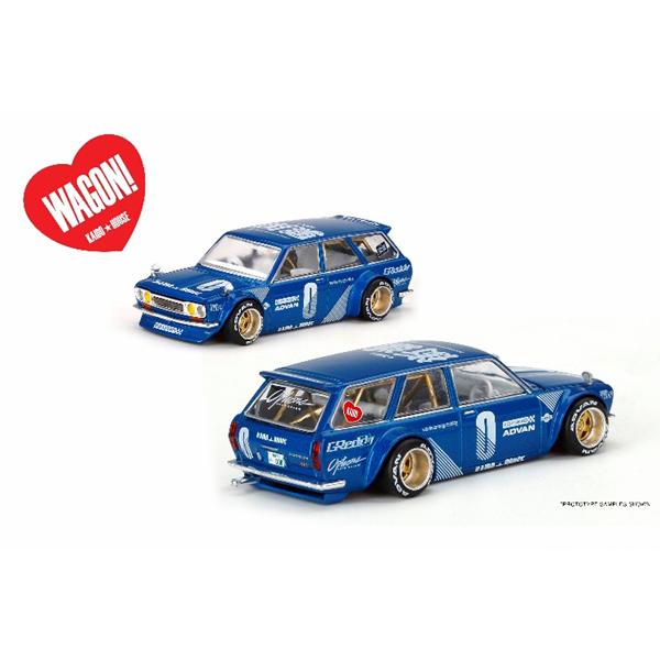 MINI-GT 1/64 ダットサン KAIDO 510 ワゴン ブルー KAIDO HOUSE (右 