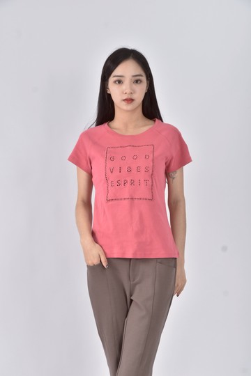 (S) 字母粉色短袖上衣