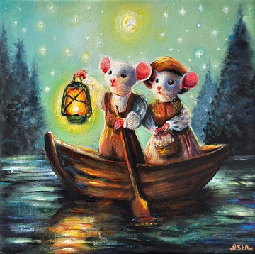 老鼠船畫作、童話藝術、老鼠壁畫、可愛動物、奇幻藝術